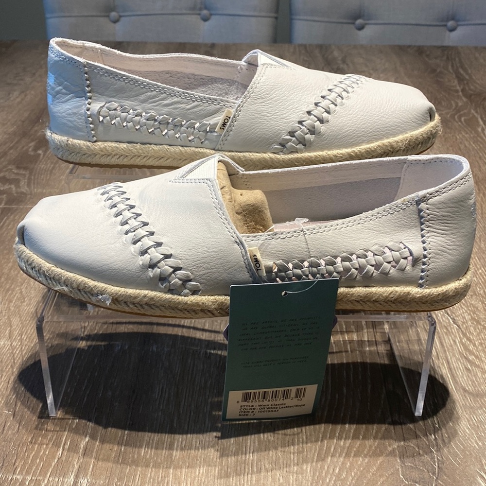 Toms Classic Off White Leather/Rope Espadrilles